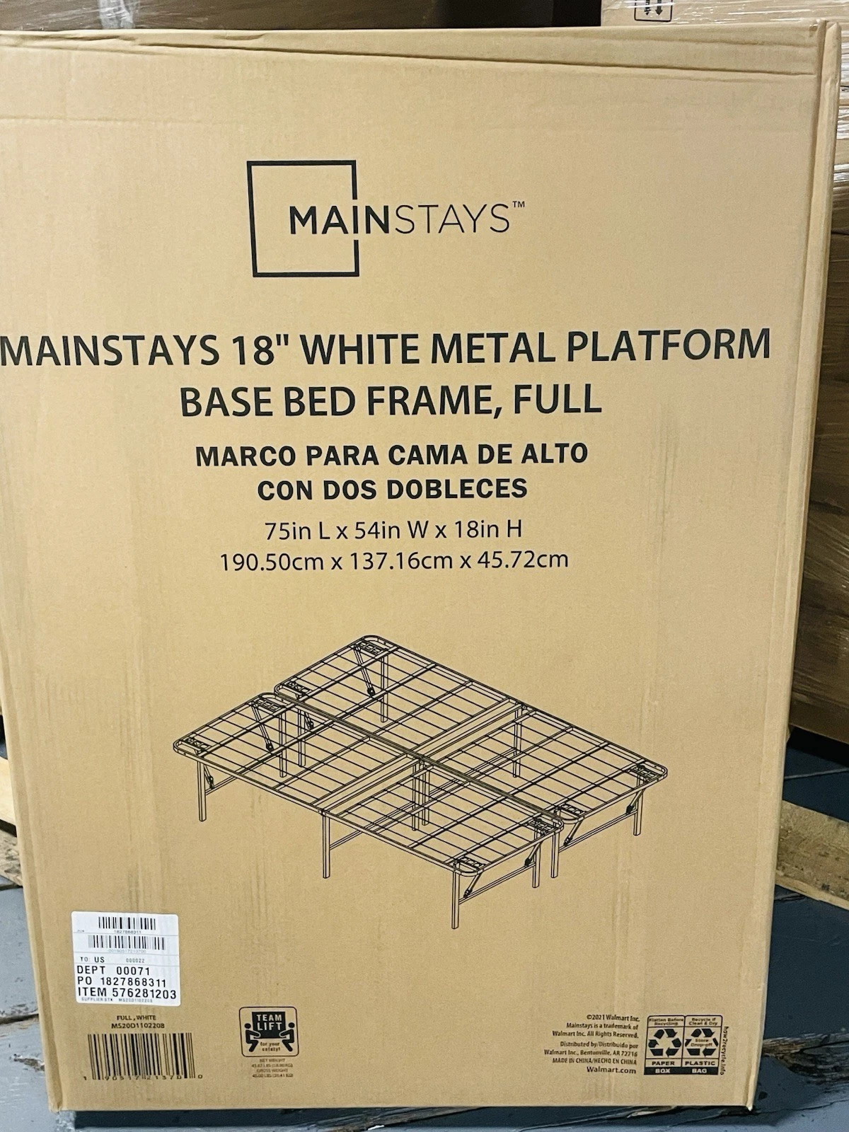 Mainstays Full Metal Platform Bed Frame White 18” 